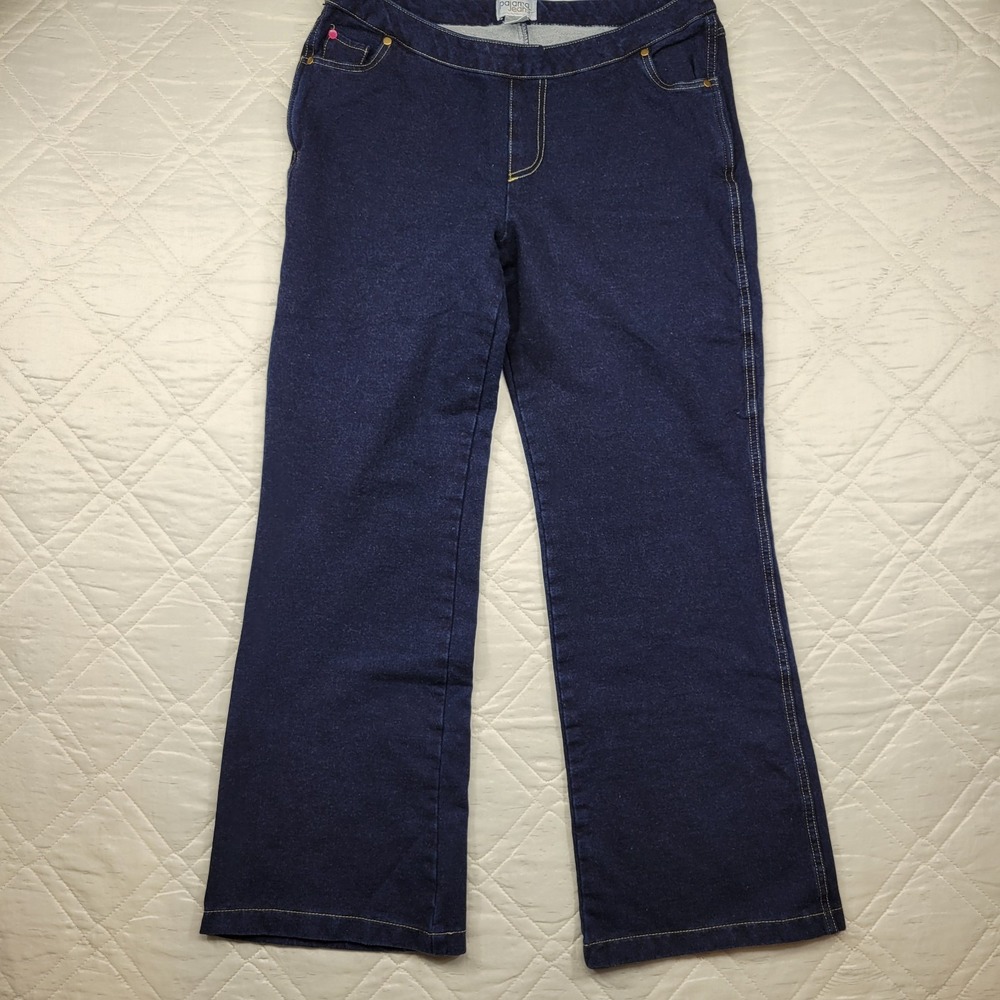 pajama jeans dark blue pull on lined blue jeans size L (waist 34)